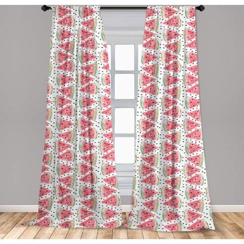 Watercolor Curtain Pattern of Juicy Pieces Watermelon with Tropical Summer Window Treatment Living Room Bedroom