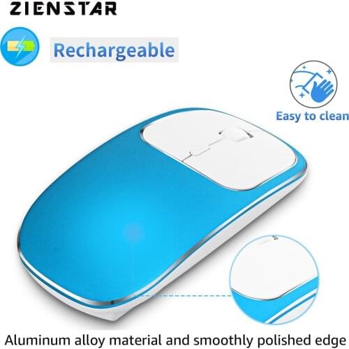 Zienstar Rechargeable Aluminum Alloy Wireless Mouse with USB Receiver,Silent Click,600Mah Lithium Battery for Mac,Laptop,PC