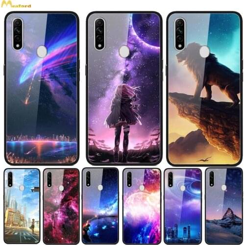 Case For OPPO A8 2019 Phone Cover Tempered Glass+Silicone Soft Bumper Fundas 6.5" For OPPO A8 A 8 Case Cute Back Protector Lion
