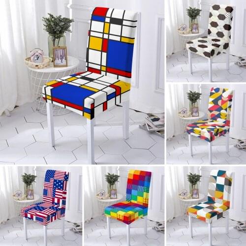 High Elastic Color Grid Chair Cover Spandex Stretch Chair Slipcovers For Dining Room Geometric Pattern Seat Cover Home Decor