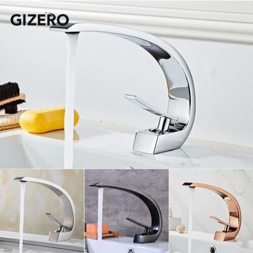 Gizero Basin Faucet Sink Mixer Chrome Brushed Elegant Art Faucet Single Hole Deck Mounted Bathroom Hot And Cold Torneira ZR705
