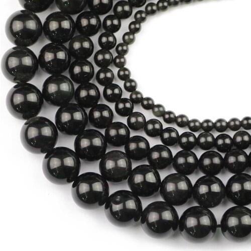HGKLBB Natural Stone Obsidian Round Loose spacer Beads For Jewelry Making 4/6/8/10/12mm handmade Bracelets necklace DIY findings