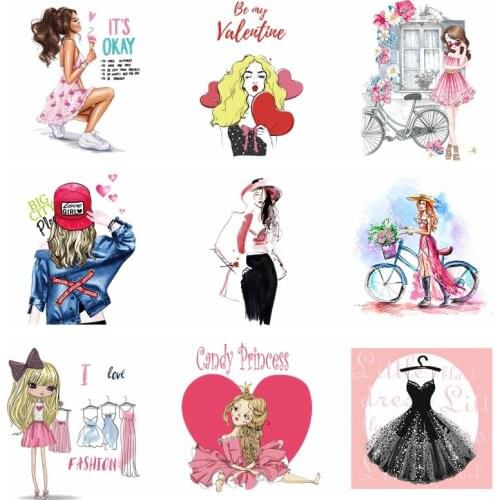 Fashion Beauty Stripe Woman T-shirt Heat-sensitive Patches Thermo-stickers On Clothes Iron On Transfers For Clothing Cartoon DIY