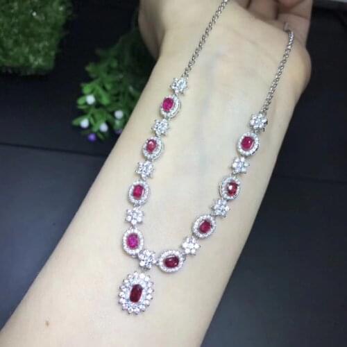 Fashionable elegant stars Natural red ruby gem Necklace Natural gemstone Pendant Necklace 925 sliver women Girl party Jewelry