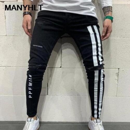 Europe And The United States Y2K New Mens Clothing Paint Print Jeans Mens Self-cultivation Knee Holes Fashion Casual Trousers