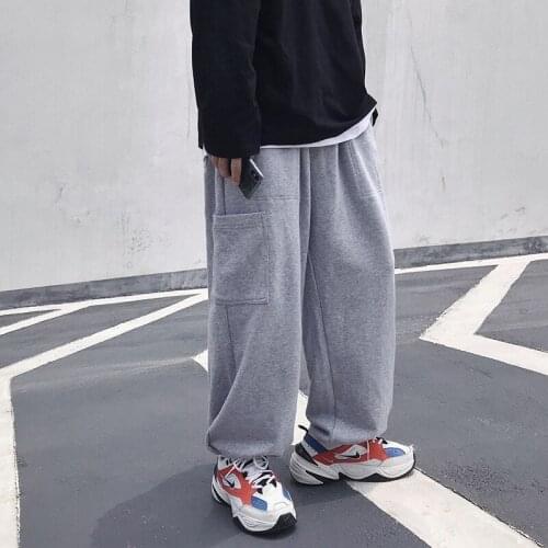 Men Gray Pockets 2020 Casual Sweatpants Mens Loose Collage Straight Pants Male Streetwear Trousers Fashions Pants