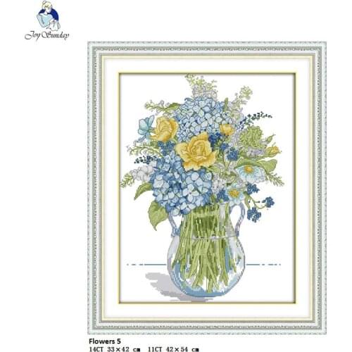 Joy sunday Flowers 5 Pattern Cross Stitch Kits 11CT Printed Fabric 14CT Canvas DMC Counted Chinese Embroidery Needlework