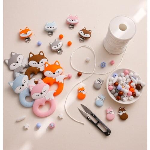 Let‘s make Silicone Natural Teether Beads Sets Baby Teething Toys Handmade Making Pacifier Clip Necklace DIY Crafts Baby Teether