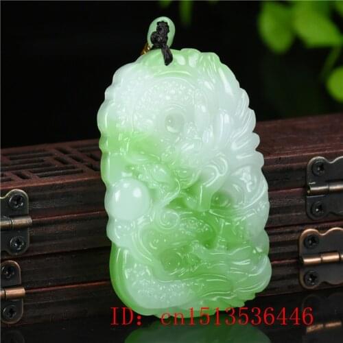 Natural White Green Jade Dragon Pendant Beads Necklace Charm Jewellery Fashion Accessories Hand-Carved Man Amulet Sweater Chain
