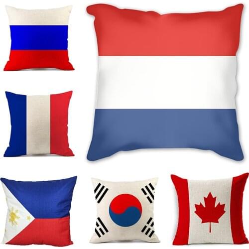 National Flag Cushion Cover Linen Polyester soft wool Pillow Cover Netherlands France Canada Home Decorative Throw Pillowcase