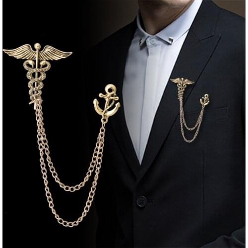 New Retro Snake Animal Brooch Angel Wings Tassel Chain Lapel Pins Suit Collar Pin Badge Shirt Brooches for Men Accessories