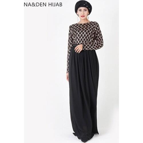 New women fashion long skirt top grade sequins and chiffon two color abaya muslim in dubai abaya muslim dress eid abaya