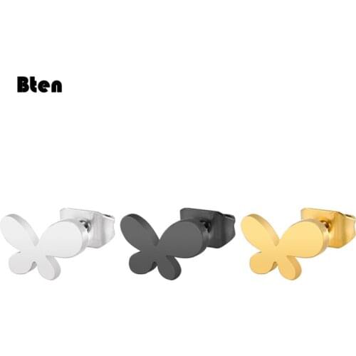 Bten new listing silver shiny gold Color butterfly small earrings fashion tide flow sweet high quality jewelry