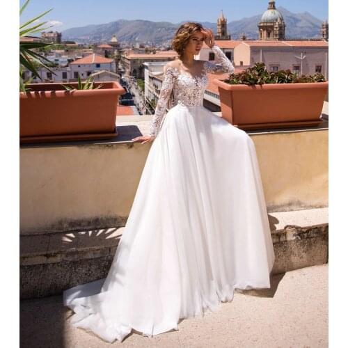 New Arrival Light A-line Boho Wedding Dress 2021 Beach White Bridal Gowns Bride Dress Plus Size Long Sleeve Vestido De Noiva