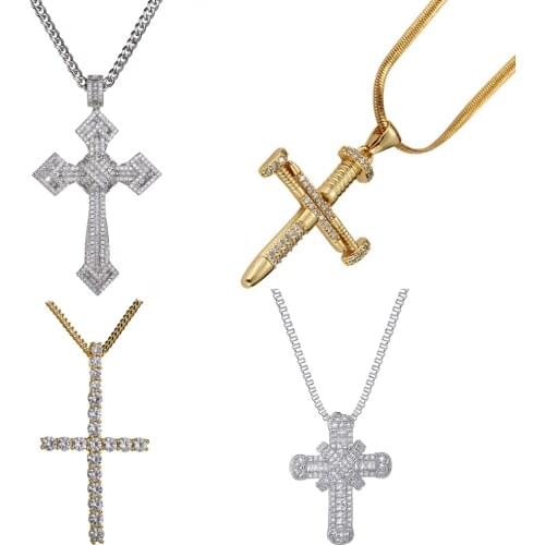 2019 new hip hop bling cross pendant necklace AAA cubic zirconia ice out mens ladies charm necklace2019 new hip hop bling cross