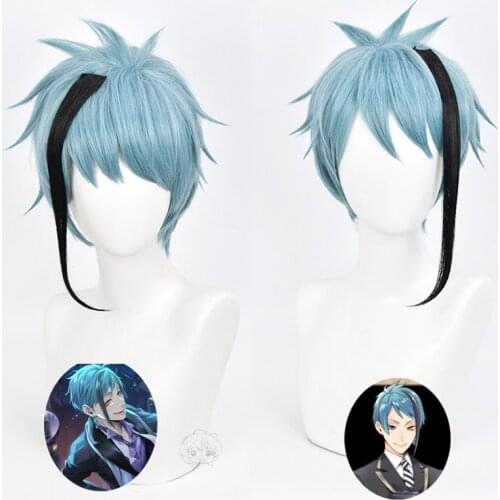 Anime Twisted-Wonderland Floyd Jade Short Wig Cosplay Costume Heat Resistant Synthetic Hair Wigs + Wig Cap