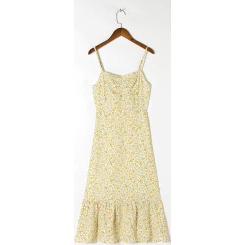 Women Dress Summer Small Print Floral Colorful Straps Chic Casual Beach Style A-Line Autumn Long Female Vestido Party Robe C2826