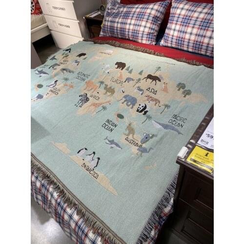 Animal Map Sofa Throw Blanket Cotton Animal Cartoon Knitted Blanket Travel Bedspread Decor Sofa Cover Stitching Blanket