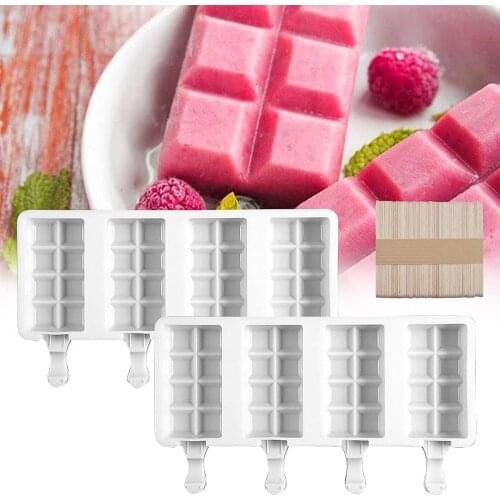 Silicone Ice Cream Mold DIY Homemade Popsicle Moulds Freezer 4 Cell Big Size Square Ice Cube Tray Popsicle Makers Baking Tools