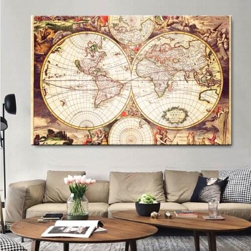 Nordic Worldmap Globes Floor Plan Posters HD Print Canvas Painting Office Decor Wall Art Worldmap Picture Living Room Home Decor
