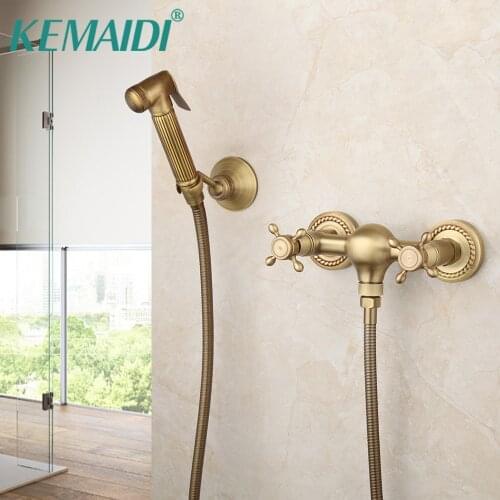KEMADI Bidets Antique Brass Bidet Toilet Faucet Shower Portable Sprayer Set Hot and Cold Water Tap hygienic Shower