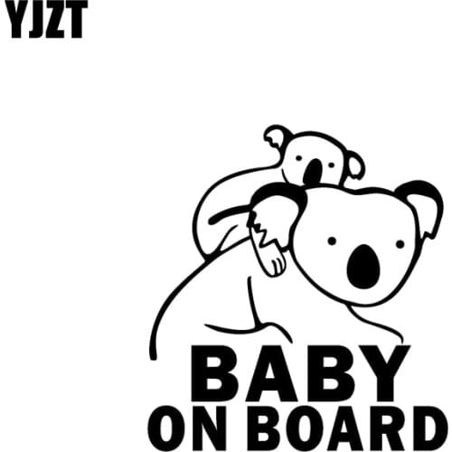 YJZT 11CM*12CM Reflective Koala Baby On Board Funny Sticker Car Vinyl Decals Black Silver C10-00643