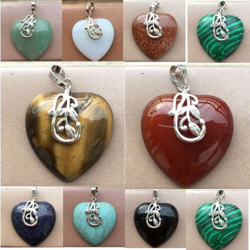 Tiger Eye Howlite Blue Sand Goldstone Malachite Aventurine Carnelian Opal Heart Women Men Pendant bead PWB847