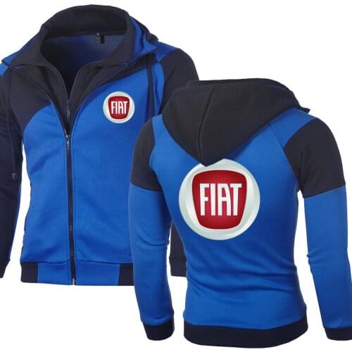 New Spring Autumn Mens FIAT Hoodies Fashion Double Zipper Patchwork Long Sleeve Jacket Hip Hop Harajuku Clothing