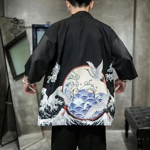 Japanese Kimono Traditional Yukata Casual Cardigan Shirt Kimono Cardigan Men Beach Thin Asian Clothing Japan Kimonos Male Coat