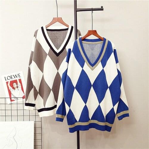 Urifens Women Sweaters Knitted Loose Casual Sweaters Autumn Women Clothing V-neck Pullovers Students Sweaters Women Coat T406