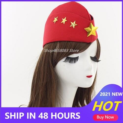 Vintage Red Sailor Hat Women Canvas Boat Hat Army Caps Stewardess Boat Hat Autumn Winter Five Star Chain Beret Military Hats LB