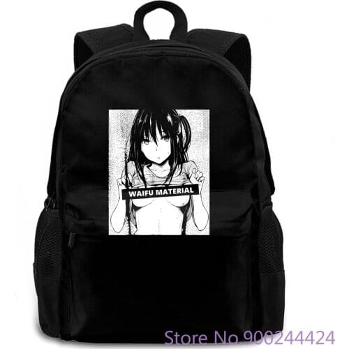 Waifu Material Hentai Anime Black Hip Hop Male Battery women men backpack laptop travel school adult student