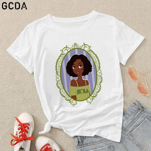 Women Tiana Modern Fashion The Princess and the Frog Printed Round Neck T Shirt Plus Size Casual Loose Female Tops S-3XL