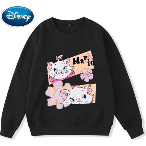 Disney Chic Fashion Marie Cat Flowers Cartoon Print Streetwear Unisex Women Couples Sweatshirt Long Sleeve Tops 10 Colors Female