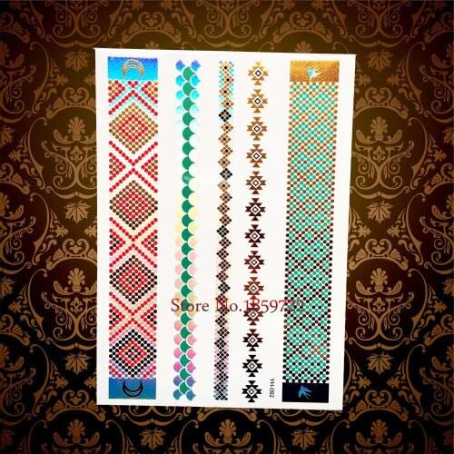 1PC New Arrivals Gold Flash Metallic Temporary Tattoo Sticker HYH092 Henna Large Bracelet Body Lower Arm Tattoo Fake Body Tatoos