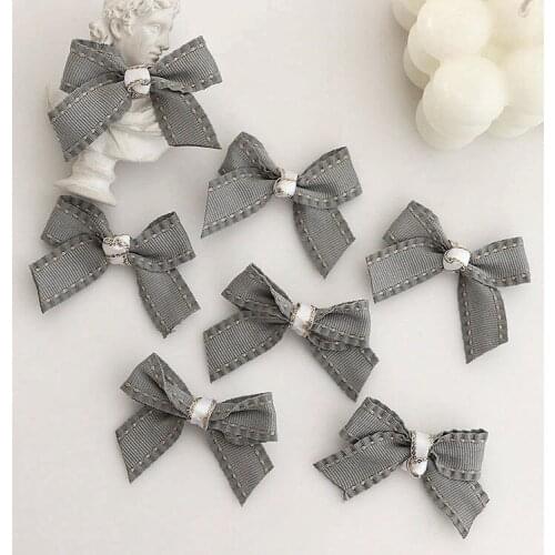 10 PCS 38x55mm Fashion Sweet Cloth Art Gray Bowknot Earrings Hair Accessories DIY Handmade Material For Jewelry Making