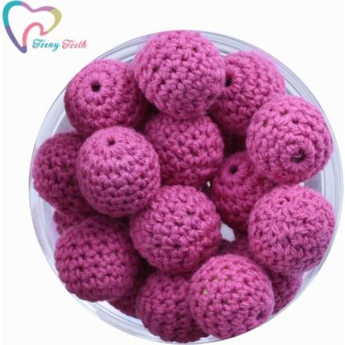 10 PCS Fuchsia Color Accessories 16-20 MM Crochet Wooden Beads Knitted Loose Beads Teething Nursing Crochet Baby Chewable Beads
