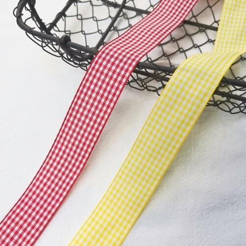 2Meters Grid Embroidered Fabric Red Yellow Lace Trim Edge Ribbon for Dress Tshirt Sewing Craft Accessory 25mm Width