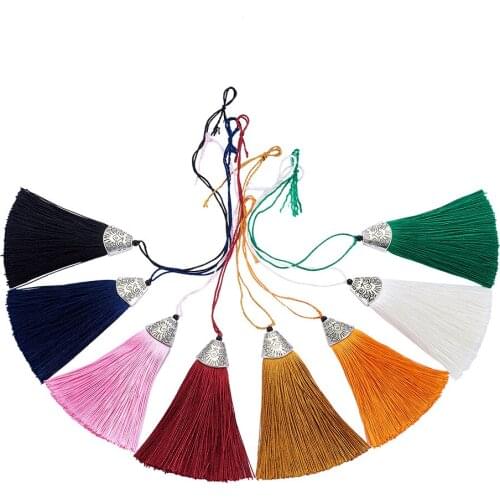 Polyester Tassel Pendant Decorations with Antique Silver Color Alloy Findings Mixed Color 80x20x11mm