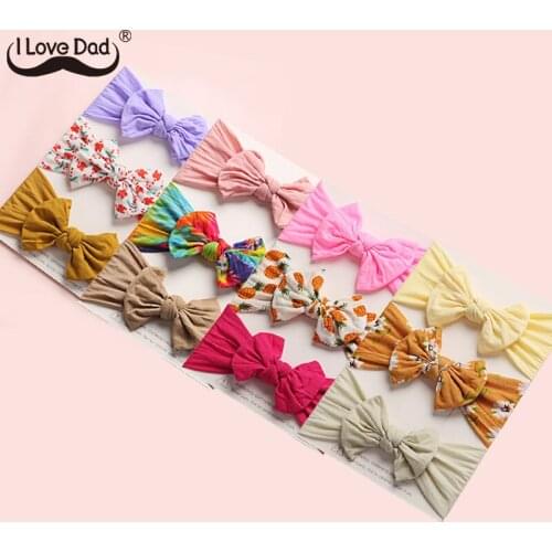 3 Pcs/Set Cute Bows Flower Print Baby Headband Princess Nylon Elastic Baby Headbands Turban Hairband For Girls Hair Accessories