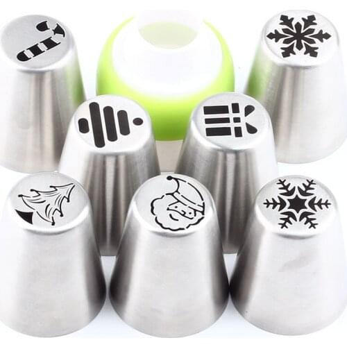 8Pcs Christmas Icing Piping Tips Russian Pastry Nozzles Stainless steel Pastry Baking Confectionery Cake Cookie Decoration Tools