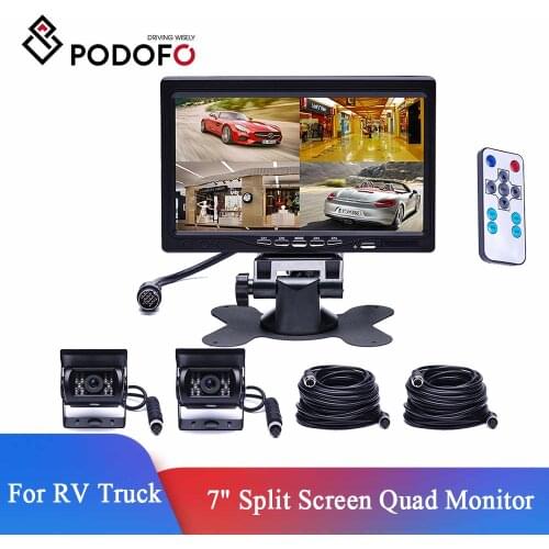 Podofo 7" Inch 4 Split Screen Car Monitor Headrest monitor 4 Channels input Use for Truck Bus Motorhome+Front/Rear View camera