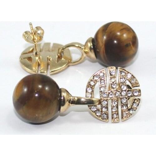 Free Shipping Classic TIger Eye Natural jade Drop Earring