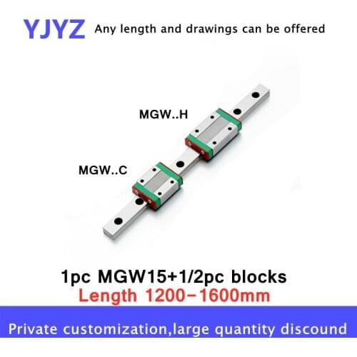 Free shipping MGW15 1200 1250 1300 1350-1600mm MGW15 linear rail with 1pc/2pc MGW12C or MGW12H block