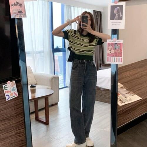 Short-sleeved Design Blouse, Womens Summer New Style Knit Sweater, Short Half-sleeved Thin Knit Sweater