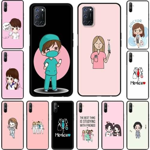 Cartoon Doctor Nurse lovers Phone Case For Realme C3 6 5 7 Pro X50 XT C11 C20 Cover For OPPO A52 A53 A9 Find X2 Lite Black Shell
