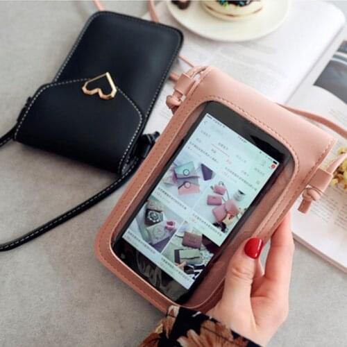 Touch Screen Cell Smartphone Wallet Leather Shoulder Strap Handbag Phone Bag for iphone 11 pro max Samsung A50 A70 huawei P30