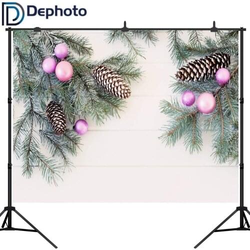 Dephoto Christmas Backdrop Wooden Background Snowflake Pine Branches Pink Fruit Photography Backdrops Decoration vinyl