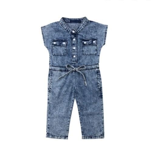 Kids Baby Girl Denim Romper Jumpsuit Playsuit Long Pants Clothes Outfits Summer Size 2-6T