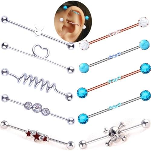 Long Stainless Steel Industrial Piercing Ear Stud Cartilage Plug Tunnel Heart Rabbit Earring Straight Ear Barbell Jewelry